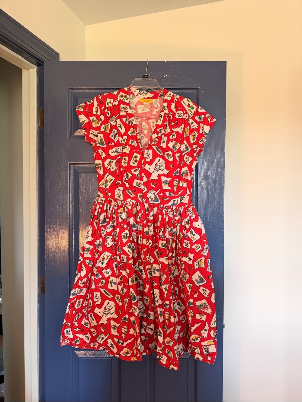 Bernie Dexter Kelly Red Printed Fit & Flare shirt Midi Dress xl